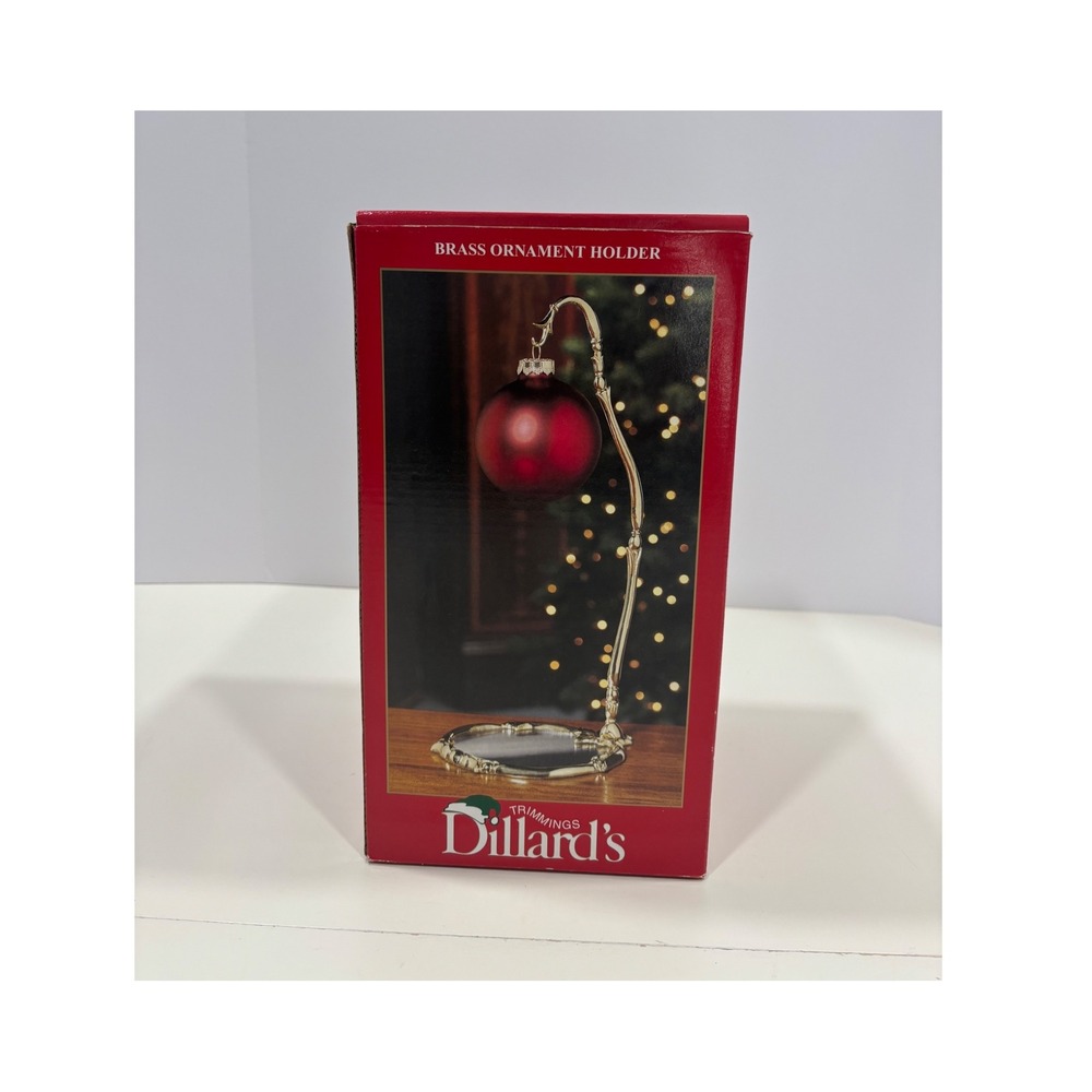 Dillards Trimmings Brass Ornament Holder Mirrored Base with Red Glass Ornament